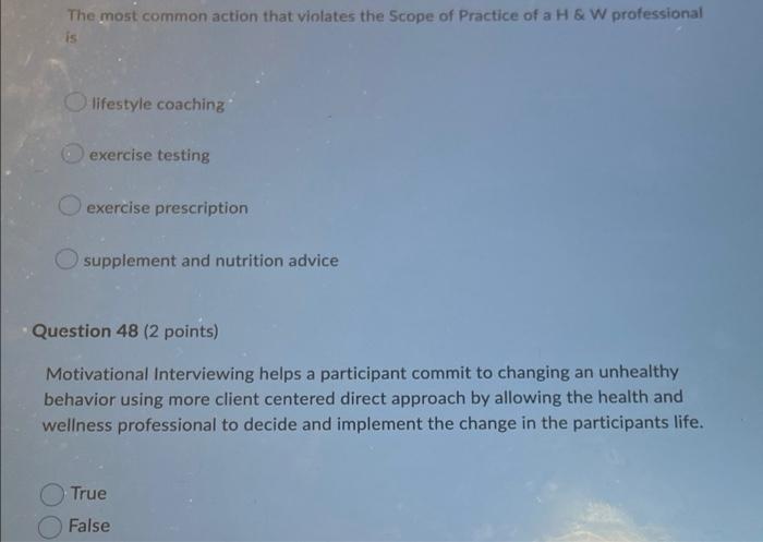 The Most Common Action That Violates The Scope Of Practice Of A H W Professional Is Lifestyle Coaching Exercise Testing 1