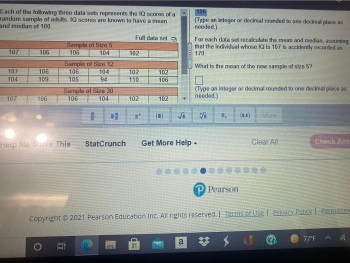 Each Of The Following Three Data Sets Represents The Iq Scores Of A Random Sample Of Adults Iq Scores Are Known To Have 1