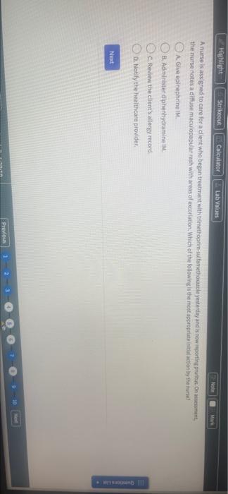 Man Highlight Strikeout Calculator Lab Values A Nurse Is Assigned To Care For A Client Who Began Treatment With Trimetho 1