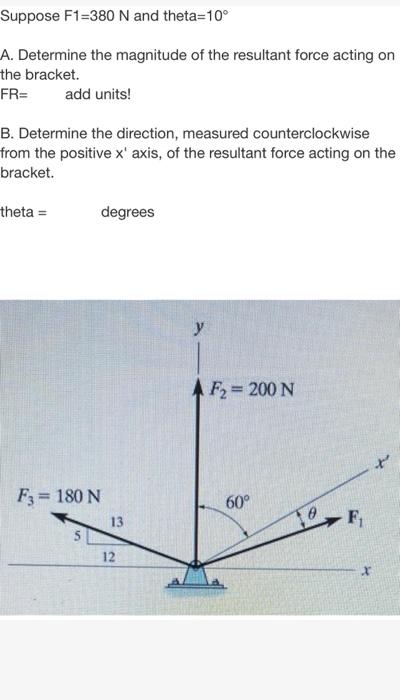 Suppose F1 380 N And Theta 10 A Determine The Magnitude Of The Resultant Force Acting On The Bracket Fr Add Units B 1