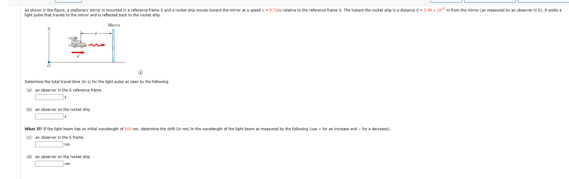 As Shown In The Figure A Stationary Mirror Is Mounted In A Reference Frame S And A Rocket Ship Moves Toward The Mirror 1