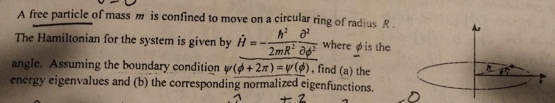 A Free Particle Of Mass M Is Confined To Move On A Circular Ring Of Radius R N A The Hamiltonian For The System Is Gi 1