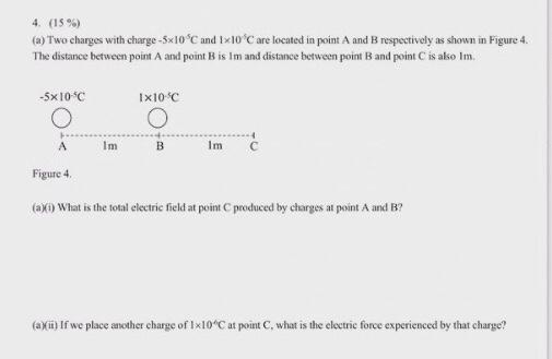 4 15 A Two Charges With Charge 3x10c And 1x10c Are Located In Point A And B Respectively As Shown In Figure 4 Th 1