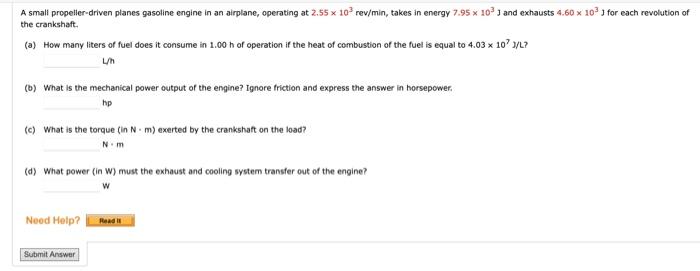 How Many Liters Of Fuel Does It Consume In 1 00 H Of Operation If The Heat Of Combustion Of The Fuel Is Equal To 4 03 1