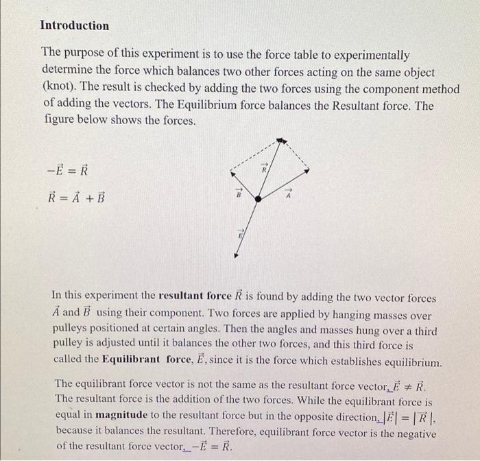 Introduction The Purpose Of This Experiment Is To Use The Force Table To Experimentally Determine The Force Which Balanc 1