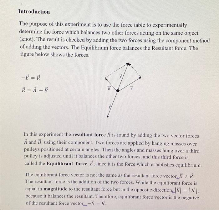 Introduction The Purpose Of This Experiment Is To Use The Force Table To Experimentally Determine The Force Which Balanc 1
