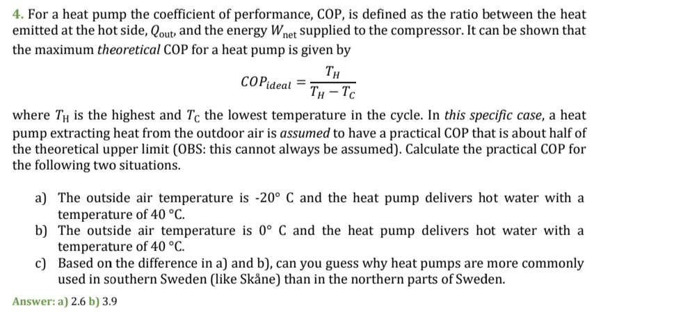 How To Solve This Thermodynamics Question About Coefficient Of Performance Cop 1