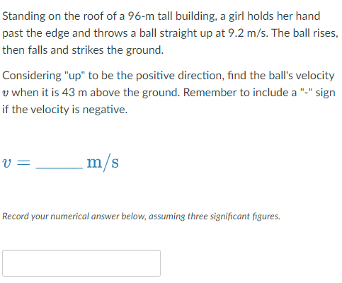 Standing On The Roof Of A 96 M Tall Building A Girl Holds Her Hand Past The Edge And Throws A Ball Straight Up At 9 2 M 1