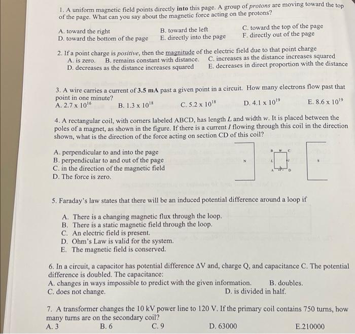 1 A Uniform Magnetic Field Points Directly Into This Page A Group Of Protons Are Moving Toward The Top Of The Page Wh 1