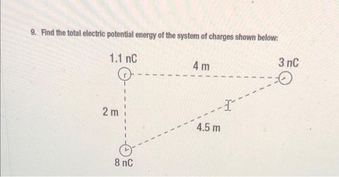9 Find The Total Electric Potential Energy Of The System Of Charges Shown Below 1 1 Nc 4 M 3 Nc 2 M L 4 5 M 8 Nc 1