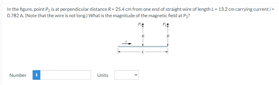 In The Figure Point P2 Is At Perpendicular Distance R 25 4 Cm From One End Of Straight Wire Of Length L 13 2 Cm Car 1