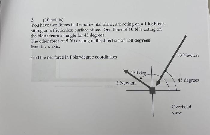2 10 Points You Have Two Forces In The Horizontal Plane Are Acting On A 1 Kg Block Sitting On A Frictionless Surface 1
