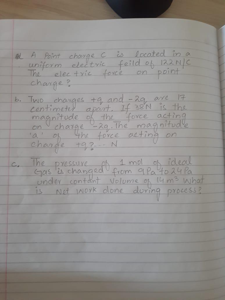 Is On 17 A Point Charge C Located In A Uniform Electric Feild Of 122 N C The Electric Force Point Charge B Two Charges 1