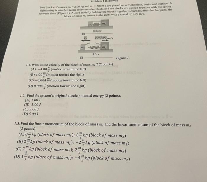 Problem 16 Points Two Block Of Masses 2 00 Kg And 300 0 G Are Placed On A Frictionless Horizontal Surface A Light S 1
