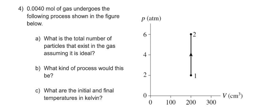 4 0 0040 Mol Of Gas Undergoes The Following Process Shown In The Figure Below P Atm 6 2 A What Is The Total Number 1