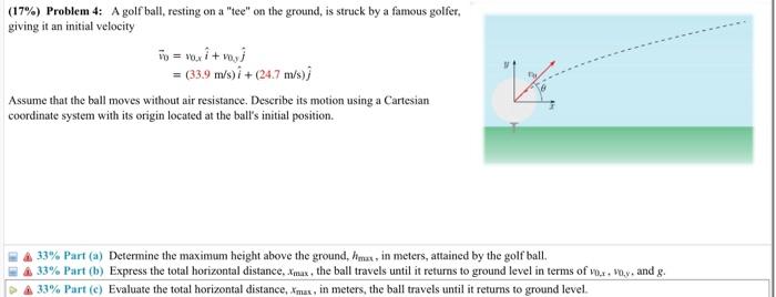 17 Problem 4 A Golf Ball Resting On A Tee On The Ground Is Struck By A Famous Golfer Giving It An Initial Veloci 1