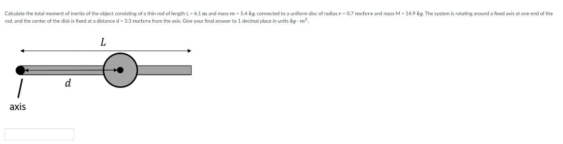 Calculate The Total Moment Of Inertia Of The Object Consisting Of A Thin Rod Of Length L 6 1 M And Mass M 5 4 Kg Co 1
