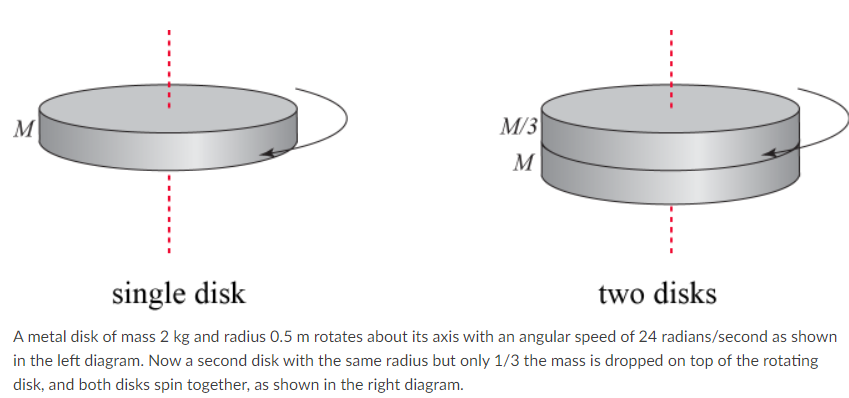M M3 M Single Disk Two Disks A Metal Disk Of Mass 2 Kg And Radius 0 5 M Rotates About Its Axis With An Angular Speed Of 1