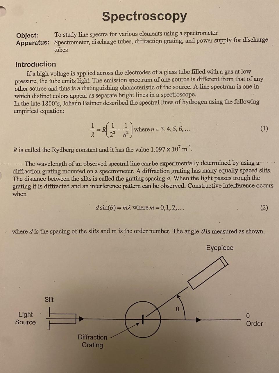 Spectroscopy Object To Study Line Spectra For Various Elements Using A Spectrometer Apparatus Spectrometer Discharge 1