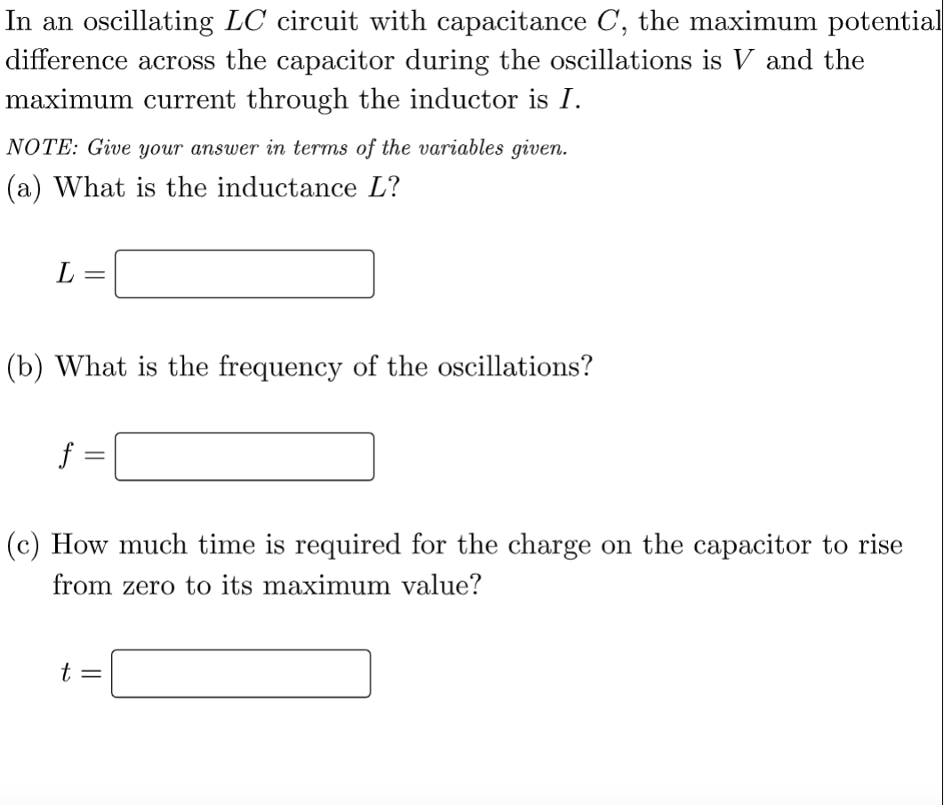 In An Oscillating Lc Circuit With Capacitance C The Maximum Potential Difference Across The Capacitor During The Oscill 1