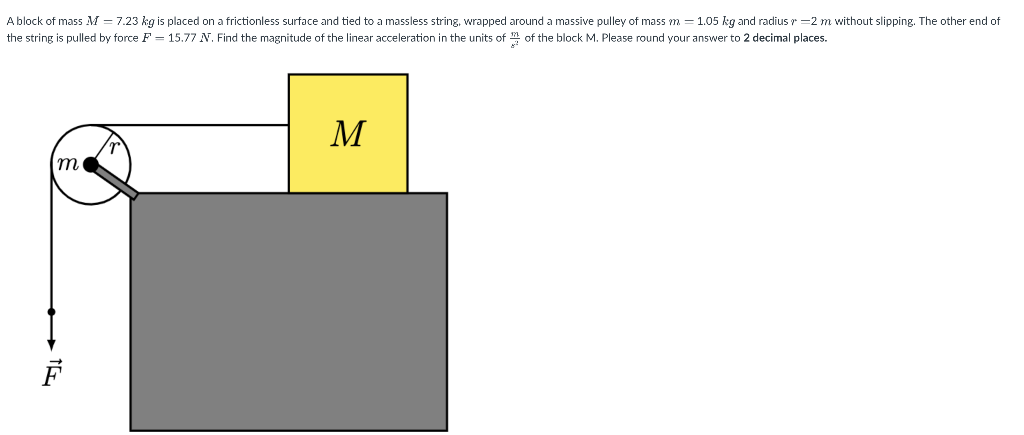 A Block Of Mass M 7 23 Kg Is Placed On A Frictionless Surface And Tied To A Massless String Wrapped Around A Massive 1