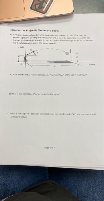 Solve For The Projectile Motion Of A Body Considera Basketball Court In Which The Basketh Behof 3 05 Intre Food Aplayer 1