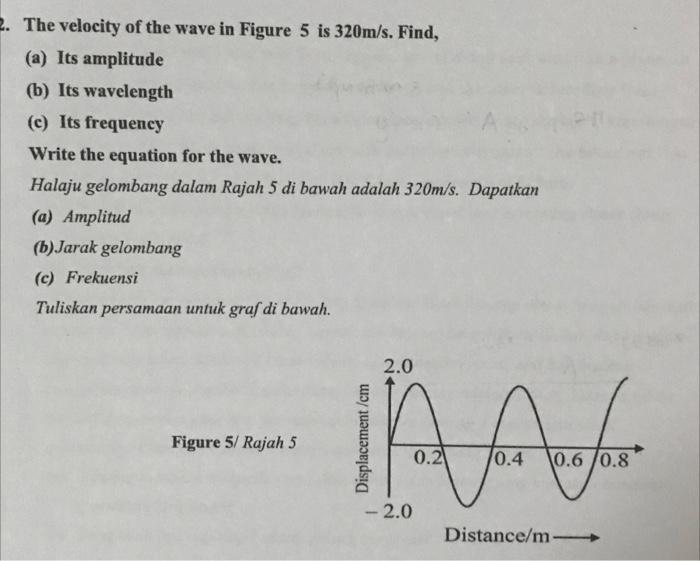 2 The Velocity Of The Wave In Figure 5 Is 320m S Find A Its Amplitude B Its Wavelength C Its Frequency Write Th 1
