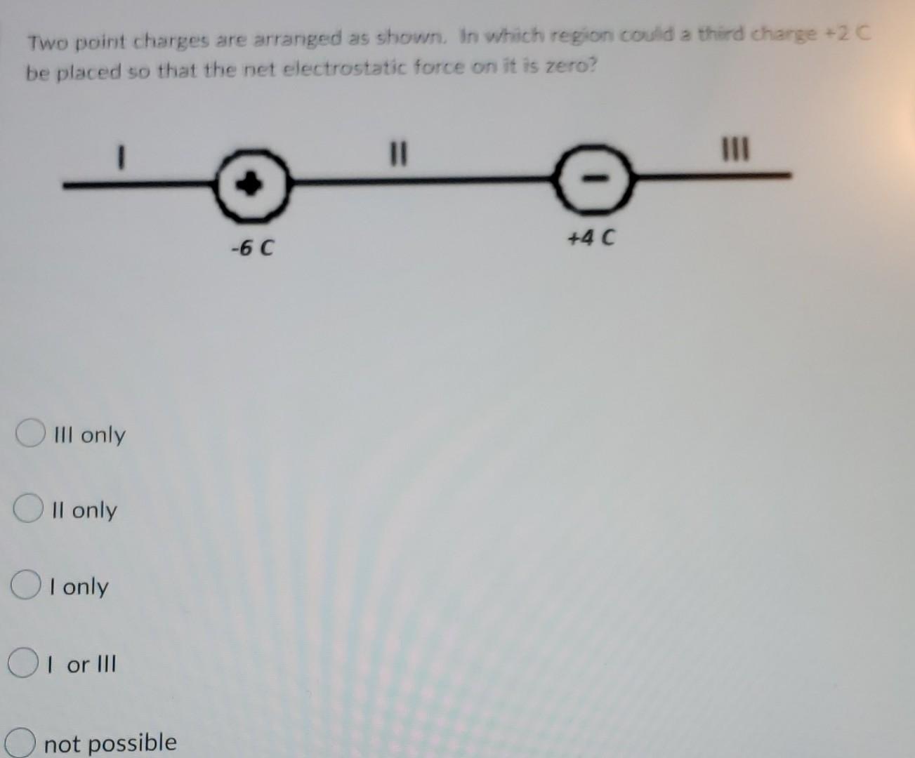 Two Point Charges Are Arranged As Shown In Which Region Could A Third Charge 20 Be Placed So That The Net Electrostatic 1