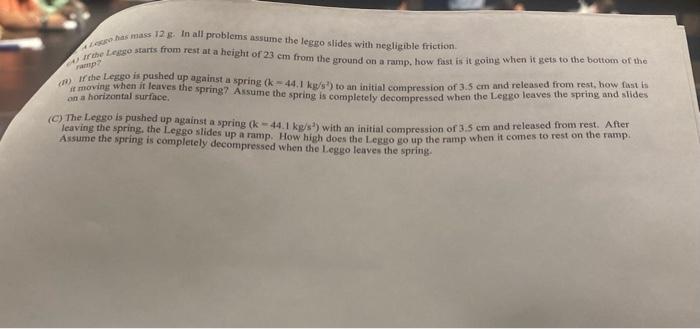 Mass 128 In All Problems Assume The Lego Slides With Negligible Friction Rahe La Starts From Rest At A Height Of 23 Cm 1