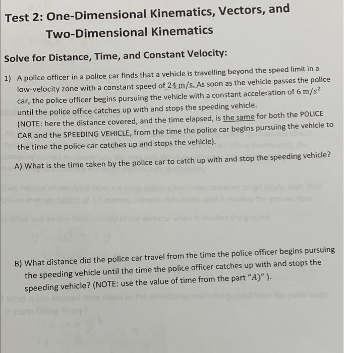 Test 2 One Dimensional Kinematics Vectors And Two Dimensional Kinematics Solve For Distance Time And Constant Veloc 1