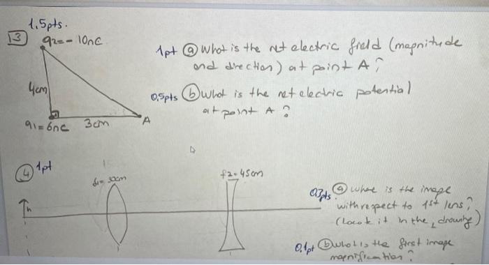 1 5pts 922 Lone 1pt What Is The Net Electric Field Magnitude And Direction At Point Ar Ospts What Is The Net Elect 1