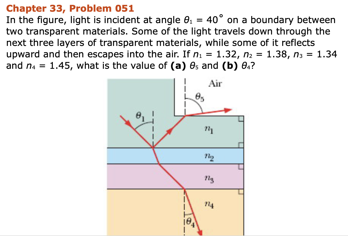 O Chapter 33 Problem 051 In The Figure Light Is Incident At Angle 01 40 On A Boundary Between Two Transparent Mater 1