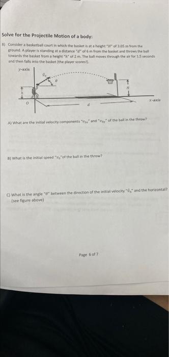Solve For The Projectile Motion Of A Body Consider A Basketball Court In Which The Basket At A Height Of 105 Mn From Th 1