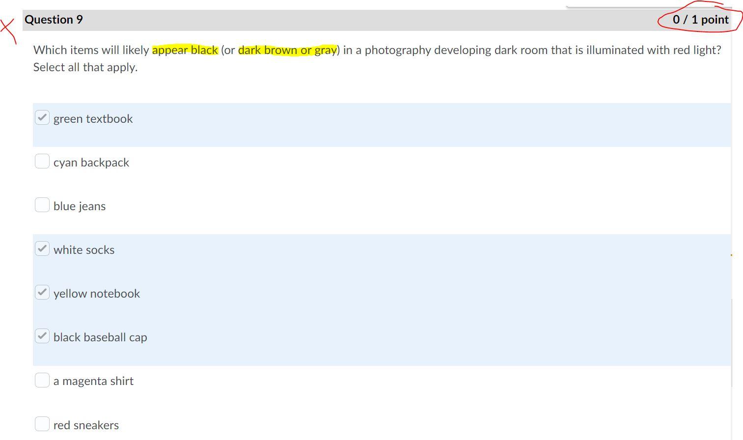 Question 9 0 1 Point Which Items Will Likely Appear Black Or Dark Brown Or Gray In A Photography Developing Dark Roo 1