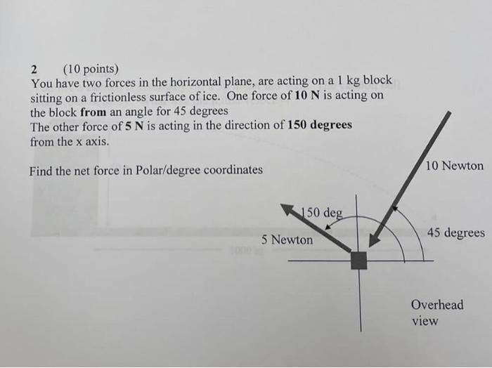 A 2 10 Points You Have Two Forces In The Horizontal Plane Are Acting On A 1 Kg Block Sitting On A Frictionless Surfac 1