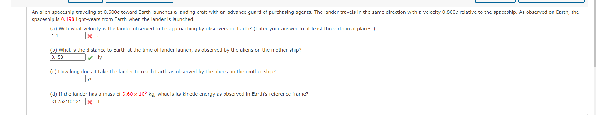 An Alien Spaceship Traveling At 0 600c Toward Earth Launches A Landing Craft With An Advance Guard Of Purchasing Agents 1