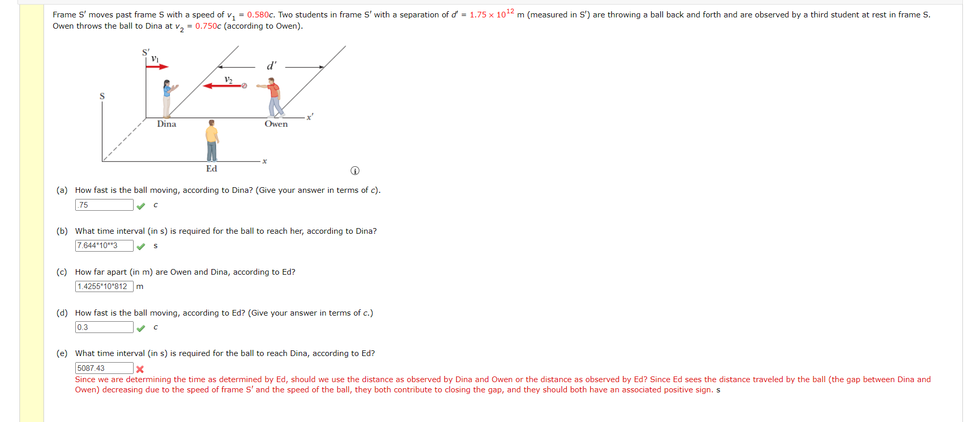 Frame S Moves Past Frame S With A Speed Of V1 0 580c Two Students In Frame S With A Separation Of D 1 75 X 1012 1