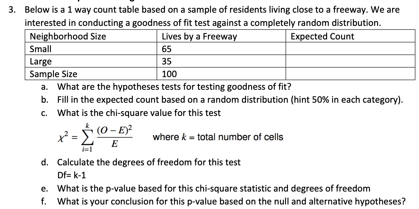 3 Below Is A 1 Way Count Table Based On A Sample Of Residents Living Close To A Freeway We Are Interested In Conductin 1
