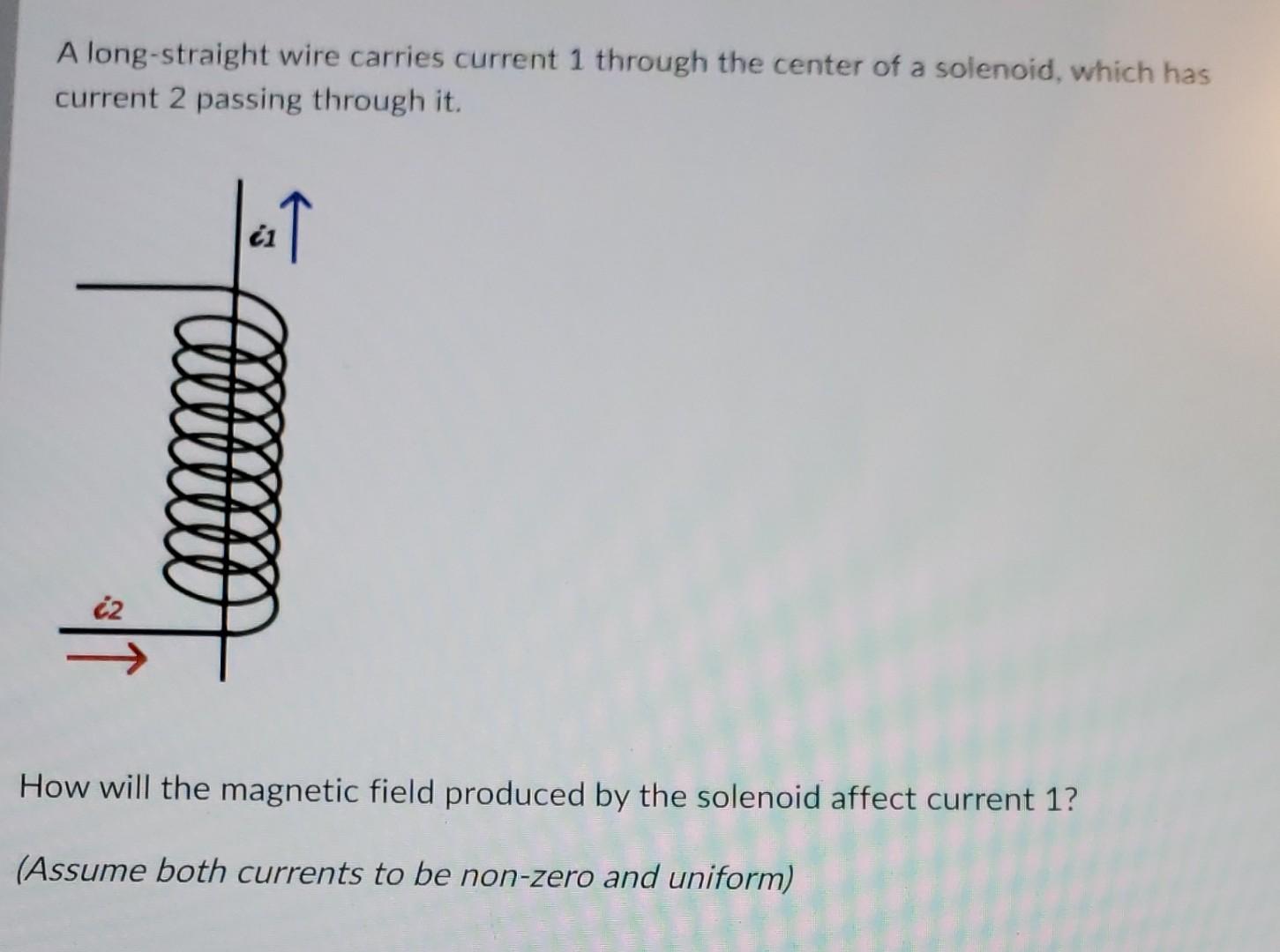 A Long Straight Wire Carries Current 1 Through The Center Of A Solenoid Which Has Current 2 Passing Through It A7 1