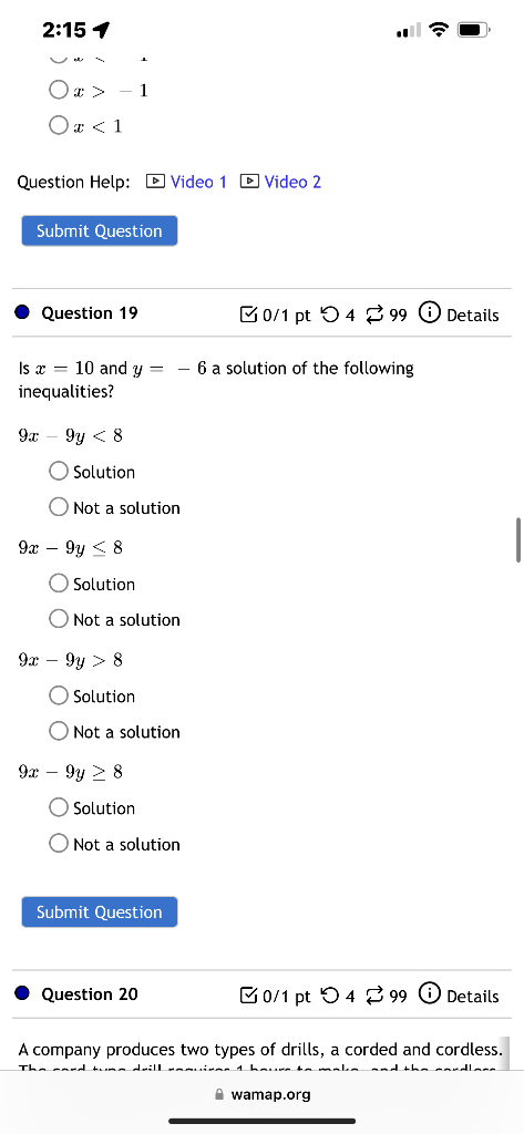 2 15 1 1 Ox Or 1 Question Help D Video 1 D Video 2 Submit Question Question 19 B0 1 Pt 499 Details 6 A Solution Of Th 1