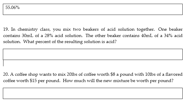 55 06 19 In Chemistry Class You Mix Two Beakers Of Acid Solution Together One Beaker Contains 30ml Of A 28 Acid Sol 1