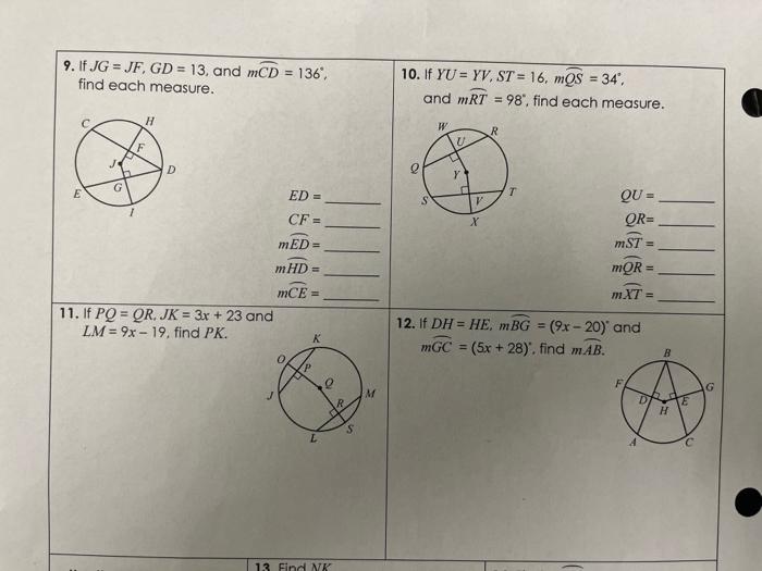 9 If Jg Jf Gd 13 And Mcd 136 Find Each Measure 10 If Yu Yv St 16 Mqs 34 And Mrt 98 Find Each M 1