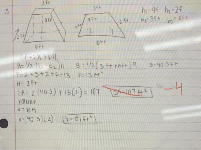 Ipts 3 Find The Surface Area And Volume Of The Prism Round To The Nearest Tenth 3ft Sa V 911 21 6 3ft 3 3 Hi A 2