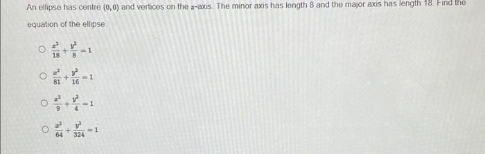 An Ellipse Has Centre 0 0 And Vertices On The Z Axis The Minor Axis Has Length 8 And The Major Axis Has Length 18 Fi 1
