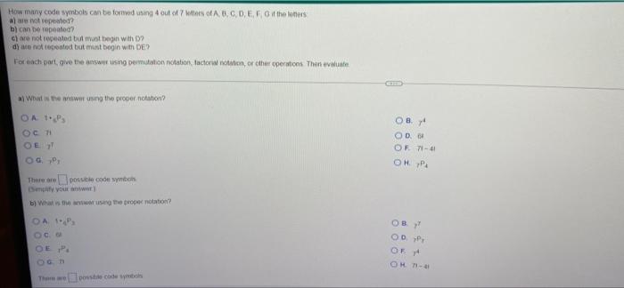 How Many Code Symbols Can Be Forved Uning 4 Out Of 6 Cd E F If The Stars Are Not Repeated B Can Be Repeated Ch Are No 1