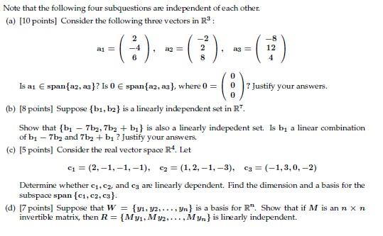 Note That The Following Four Subquestions Are Independent Of Each Other A 10 Points Consider The Following Three Ve 1