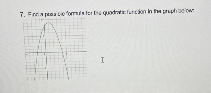7 Find A Possible Formula For The Quadratic Function In The Graph Below 5 5 I 1