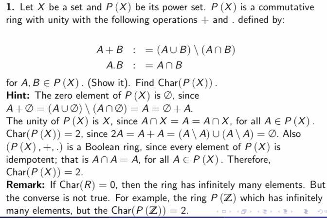 1 Let X Be A Set And P X Be Its Power Set P X Is A Commutative Ring With Unity With The Following Operations And 1