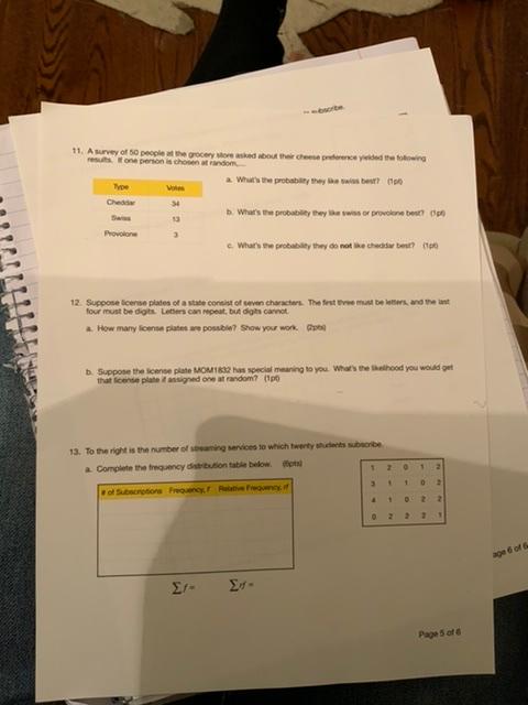 11 A Survey Et 60 People To Grocery Ked About Her Cheese Recepted To One Person Is Chosen And A What S The Probably The 1