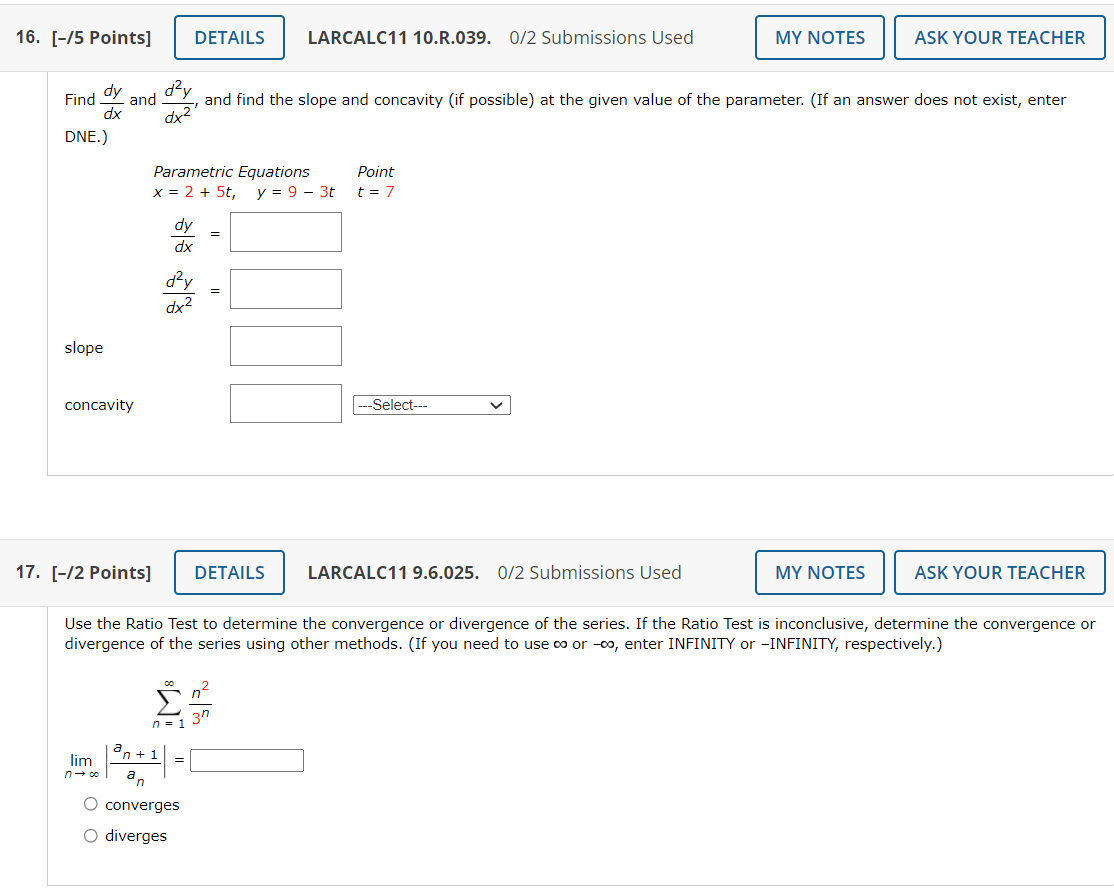 16 15 Points Details Larcalc11 10 R 039 0 2 Submissions Used My Notes Ask Your Teacher And Find The Slope And Conca 1